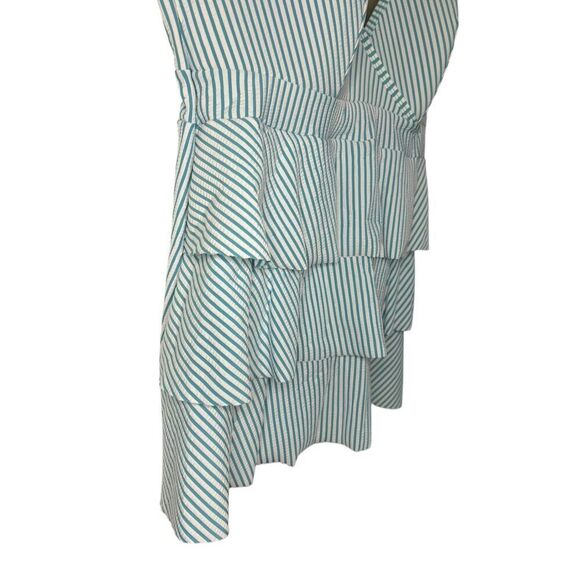 Swim by Cacique Women’s 14 Tankini Swim Top Seersucker Stripe Green Ruffle NEW - Picture 2 of 8